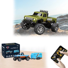 Mini RC Monster Truck, Mini Truck Toy, 1/64 Scale Alloy RC Toy Car 4x4 with Trailer Box, Aerospace-Grade Alloy Construction, Powerful Off-Road Performance, Designed for Collectors (Green)