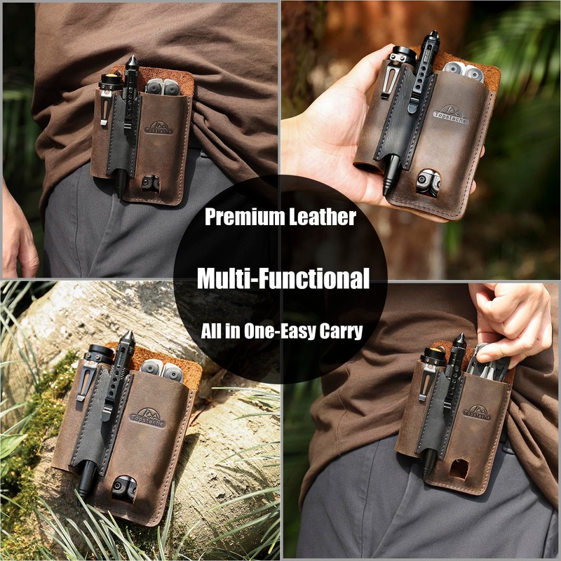 Topstache Leather Multitool Sheath with Belt Clip - Multitool Holster