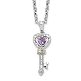 IceCarats 925 Sterling Silver Purple Amethyst Diamond Key Necklace 18 inch Chain Gemstone Pendant Charm