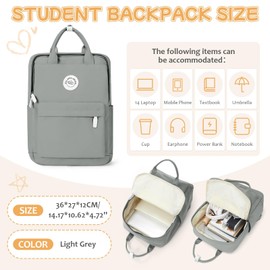 HYC00 Backpack for Girls, Teenagers, Boys, School Backpack, 14 Inch Laptop, School Bag, Lightweight School Bags, Travel Backpack for School for Women, Men, Book Bag, A-Light Green