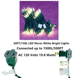 LUCKY SHINE 150 LED Warm White String Lights, UL Certified Green Wire Christmas Lights 50 FT, for Indoor and Outdoor Party, Garden, Patio, Wall, Trees