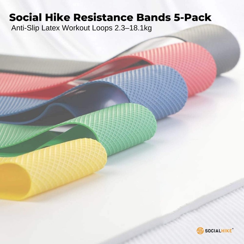 Social Hike Resistance Bands 5-Pack – Anti-Slip Latex Workout Loops