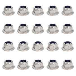 M8 Nylon Flange Nuts, 20-Pack 304 Stainless Steel Nylon Insert Hex Flange Lock Nuts for Industrial Construction Furniture Fasteners, Bright Finish