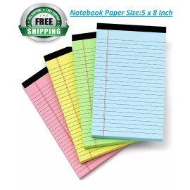 Zaviko Colored Legal Pads 5x8, 4 Pack, Lined Note Pads 5x8 College Ruled, Note Paper