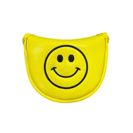 Golf Headcover Putter Cover Magnetic Closure for Mallet Center Shaft Odyssey 2 Ball Tailor Made Spider Putter Nico Mark Smile Embroidery (For Small Mallet, Yellow)