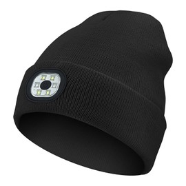Bntyok LED Beanie with Light Winter Gloves Set for Men and Women, USB Rechargeable Headlamp Knit Hats Black