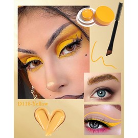Cream Matt Yellow Eyeliner, Waterproof Durable Eyeliner & Eyebrow Gel for Eyes, Cheeks, Body, Easy to Use with 1 Brush, Smudge-proof Highly Pigmented Makeup for Carnival 112 Yellow