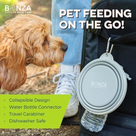 Bonza Large Collapsible Dog Bowl 1000 ml, Sturdy Reinforced Rim, Includes Carabiner & Water Bottle Holder Keyring, Pink