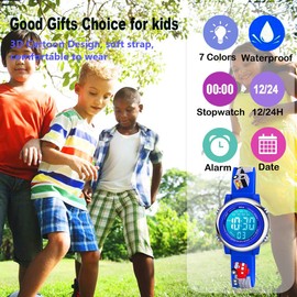 Venhoo Kids Watches for Boys 3D Cartoon Waterproof Silicone 7 Color Flashing Lights Children Toddler Wrist Watch for Boy Little Child-Blue Track