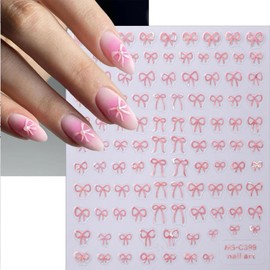 12 Sheets Bow Nail Stickers for Nail Art 3D Self Adhesive Cute Nail Decals Black White Silver Gold Red Pink Bow Nail Art Stickers Nails Supplies Design for Women Girls