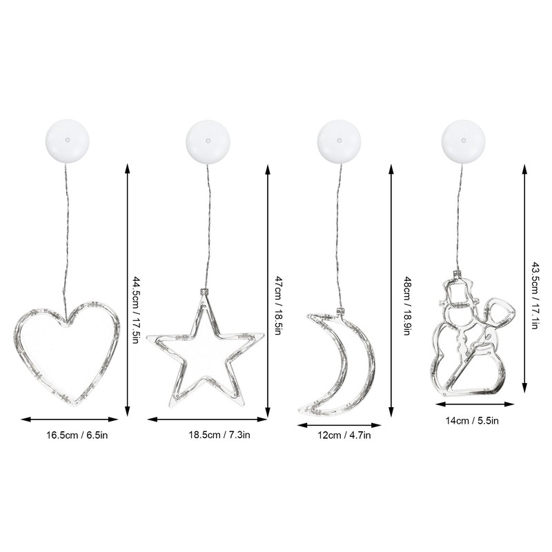 LED Christmas Lights with Suction Cup Snowman Star Moon Heart