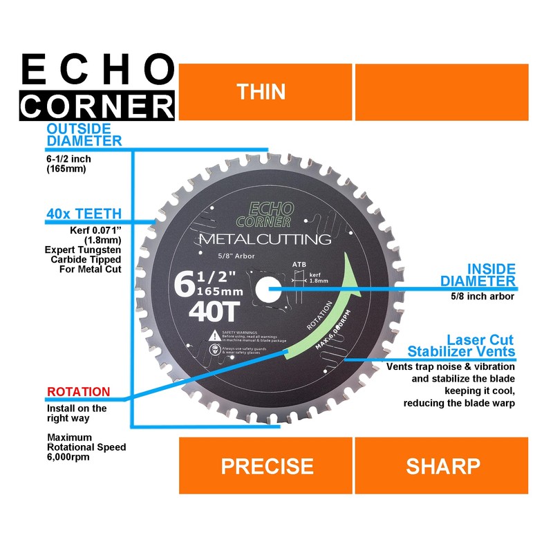 Echo Corner 6-1/2 Inch Metal Cutting Circular Saw Blade for