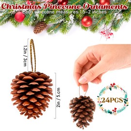 24 Pcs Christmas Pinecones Ornaments Natural Rustic Pine Cones Hanging with String Pinecone Christmas Tree Decorations for Farmhouse Christmas Wedding Fall Party Wreath Centerpiece (Black 24PCS)