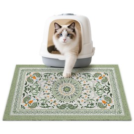Unicorn Catcher Cat Litter Mat 24" x 15" Non-Slip Litter Box Mat Washable Litter Catcher Mat for Litter Box Indoor Food Mat Supplies Essentials, Green Mandala