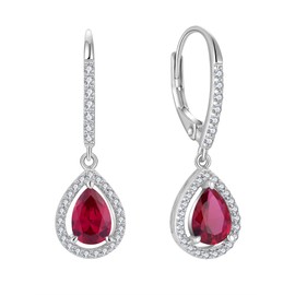 JIWOY Pear Shape Gemstone Earrings Sterling Silver Women's Dangle Earrings with Created Ruby Hypoallergenic