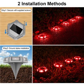CREPOW Solar Dock Lights Driveway Deck Lights - 12 Packs Waterproof Outdoor LED Aluminum Dock Lighting Warning Step Light for Driveway Sidewalk Garden Pathway Yard (Red)