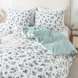 HoneiLife King Size Duvet Cover - 3pcs Cotton Comforter Cover, Soft & Breathable Floral Bedding Duvet Cover Sets with Zipper Closure & Corner Ties, Wildflower Comforter Cover Sets, Purple Berry