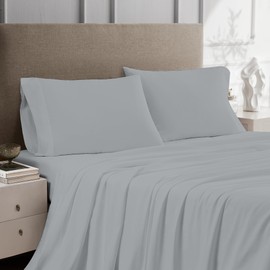 Color Sense Hotel Percale Cotton Rich Sheets, Light Gray King Size Bed Sheet, Wrinkle-Resistant, Brushed for Extra Softness, Luxury Bed Sheets King, Elasticized Deep Pocket 4 Piece Bedding Set