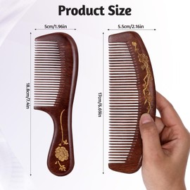 2 PCS Wooden Hair Comb, Wooden Comb for Women Sandalwood Fine Tooth Natural Wood Comb Natural Wood Comb Anti-Static Detangling Comb for Wet, Dry Curly, Thin, Thick, Wavy, Straight Hair