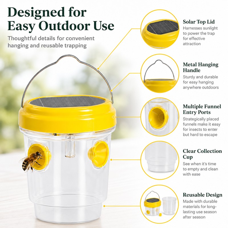 Solar Wasp Trap for Outdoor Pest Control – Reusable Hanging