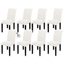 Easy-Going 100% Waterproof Dining Room Chair Cover Set of 8, Stretch Jacquard Parson Chair Slipcover Removable Washable Chair Protector for Home, Restaurant, Banquet (XLarge, Cream)