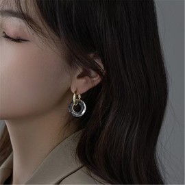 Hpoewre 18K Gold Plated Hoop Earrings with Circle Crystal Dangle, Transparent Artificial Crystal Hoops, Cubic Zirconia Huggie Earrings for Women