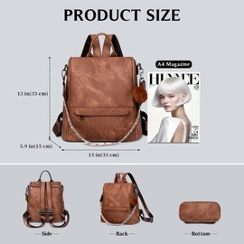 Puwuzixi Backpack Women's Waterproof Anti-Theft Lightweight PU Fashion Travel Multipurpose Convertible Purse Shoulder Bag Handbag Women Backpack, brown, L