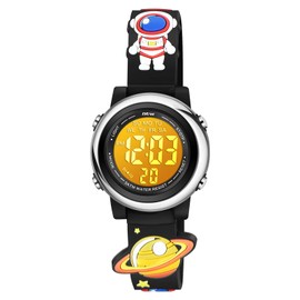 Venhoo Kids Watches Boys 3D Cartoon Waterproof Silicone 7 Color Flashing Lights Children Toddler Wrist Watch for Boys Little Child-Astronauts