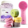 Skin Rejuvenating [Bundle of 3] - Facial Cleansing Brush for Gentle Exfoliating and Massaging + Premium Clay Mask (4 Pcs Set) for Detoxifying + Lavender Jelly Face Mask for Facials for Nourishment