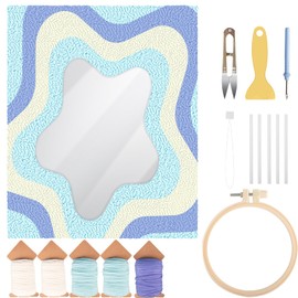 Tkifoda Punch Needle Mirror Kit,Needle Kit for Adults Beginners with Adhesive Felt Yarns Embroidery Hoop Instruction DIY Needle Punch Craft for Christmas Birthday Gifts