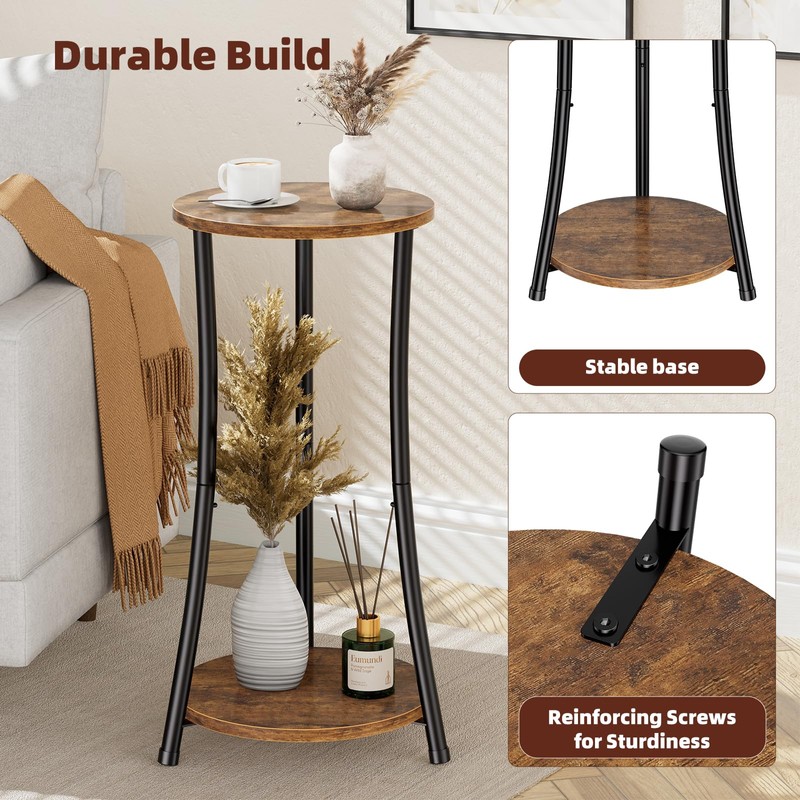 Simple Trending Round Side Table, 2 Tiers End Table for
