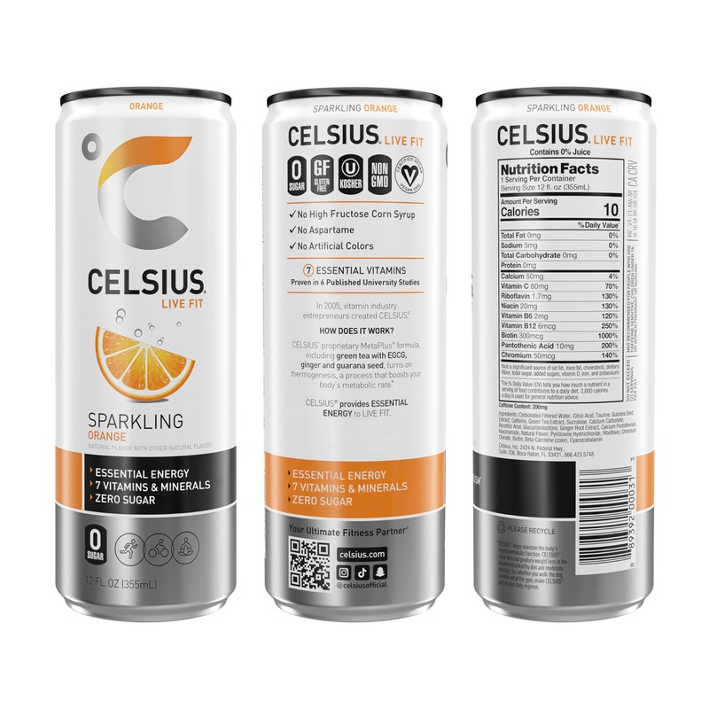 CELSIUS Sparkling Orange, Functional Essential Energy Drink 12 Fl Oz