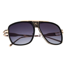 Khan Cylinder - Designer Vintage Retro Square Driving Aviator Sunglasses (Smoke Gold)