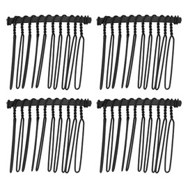 VOCOSTE Hair Side Comb Accessories Metal 4cm Silver Tone Anti-Slip 4pcs Black