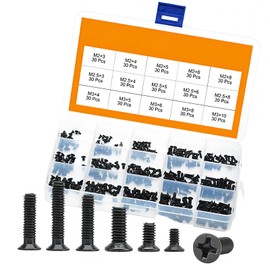 Slykew 450 PCS Car Screws Assortment Kit, Waterproof Durable Metal Vehicle Flat Bottom Screw Fastener, Universal 15 Sizes Multifunction Automotive Fixed Accessories for Truck SUV Car (Black)