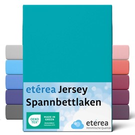 ETÉREA Jersey Fitted Sheet 140 x 200 cm - 160 x 200 - 100% Cotton - Flat Sheet 140 x 200 cm - 160 x 200 cm - Bed Sheets Mattress Cover - Comfort Fitted Sheet Cotton - Oeko-Tex - Ocean