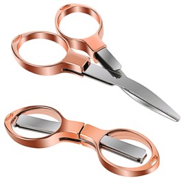 JIEYAO Pack of 2 Folding Scissors, Mini Scissors, Portable Foldable Scissors, Stainless Steel Telescopic Craft Scissors with Keyring Hole, Travel Scissors, Safety Scissors for Adults, Children, Paper