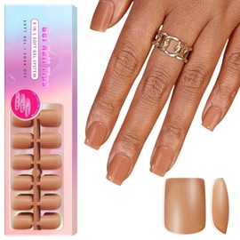 SXVME Soft Gel Nail Tips Short Square 300Pcs Pre-applied Tip Primer Nail Tips, Natural Brown Colored Gel Tips Acrylic Fake Nails Extensions Nude False Nails Press ons for Easy DIY