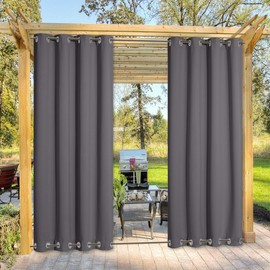 NICETOWN Outdoor Curtain Waterproof Extra Long 108" for Patio, Windproof Energy Saving Top and Bottom Stainless Steel Grommets Blackout Outdoor Drape for Porch, 1 Piece, 52 inches Wide, Grey