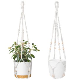 ZMTECH 2 Pack 35 Inch Macrame Plant Hanger (Ivory) Indoor Hanging Planter Basket with Wood Beads Decorative Flower Pot Holder for Indoor Outdoor Boho Home Decor