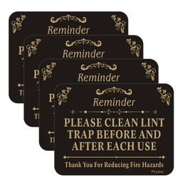 Phyabe 4 PCS Please Clean Lint Trap Before and After Each Use Sign, 5” x 4” Thick Acrylic Self-Adhesive Laundry Room Sign, Easy to Install