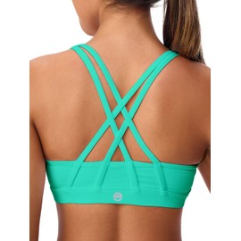 Omwilddo Women's Strappy Sports Bras Light Compression Crop Criss Cross Back Padded Workout Yoga Bra Supportive U Neckline, Mint Green, Small