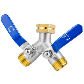 EJW Hose Splitter 2 Way, Garden Hose Splitters, Heavy Duty Faucet Splitter,Rv Brass Water Hose Y Splitter, Double Hose Connector, Spigot Splitter, Two Way Hose Manifold Valve 3/4 Inch GHT Thread.