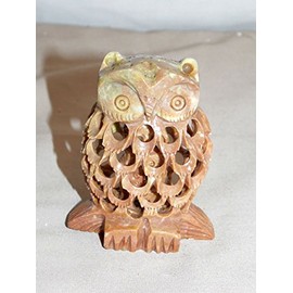 OWL New Genuine Marble with Baby Inside Hand Carved Figure Sculpture Paperweight Taupe Color