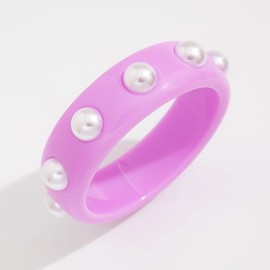 ChungLong0593 Y2K Colorful Acrylic Resin Bangle Bracelet with Fuax Pearl Beads Plastic Wristbands Wide Geometric Cuff Bracelet for Women Jewelry-Purple