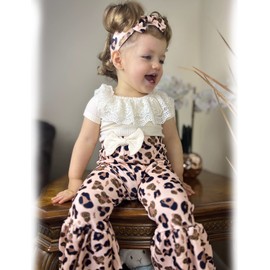 Infant Baby Girl Summer Outfits Leopard Cheetah Bell Bottoms Flared Pants Bodysuit Clothes Set 12-18 Months