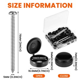 Zhengmy 3 Inch Shutter Screws and Caps Bulk Shutter Fasteners 304 Metal Stainless Steel Screws with Vinyl Caps for Outside Windows Hardware Railings Furniture(48 Set,Black)