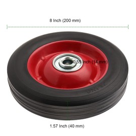 PINGEUI 4 PCS 8 Inch Solid Rubber Tire, Flat Free Solid Rubber Wheels, Hand Truck Replacement Wheels, 1/2-Inch Axle Hole, 220 lbs Max Load-Bearing Capacity