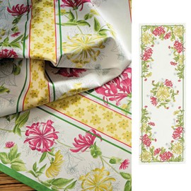 Beauvillé, Jardins, Yellow & Green, French Silk Screen Hand Printed Table Runner, 20 inches x 59 inches, 100% Satin Cotton, New in Box