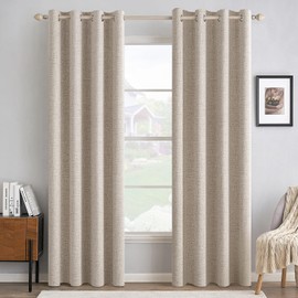 MIULEE 100% Blackout Linen Textured Curtains for Bedroom Solid Thermal Insulated Natural Grommet Room Darkening Curtains & Drapes Luxury Decor for Living Room Nursery 52 x 84 Inch (2 Panels)